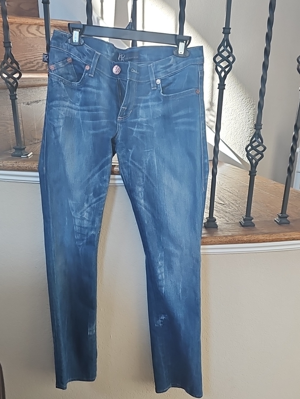 Rock & Republic Blue Denim Jeans with Logo Patch Size 28